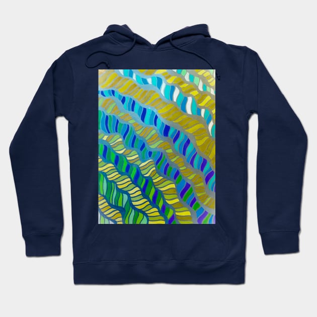 Waves of Blue, Yellow & Green Hoodie by sarahkathart90